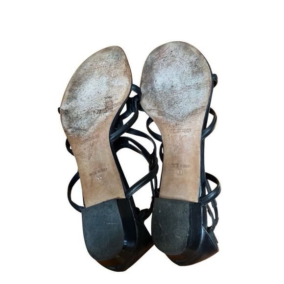 Rene Caovilla Black Leather Flat Gladiator Sandal Zip Back Silver Accent 38/8 - Picture 15 of 16